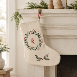 Natal Grande Meia com Monograma de Grinalda Nórdica Personaliza