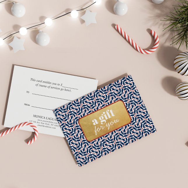 NATAL GREENERASE AZUL VERMELHO DOURADO ESPECIAL (Customizable Gift Certificates: Gold Leaves, Red Berries, Faux Gold Plaque - Gift for You!)