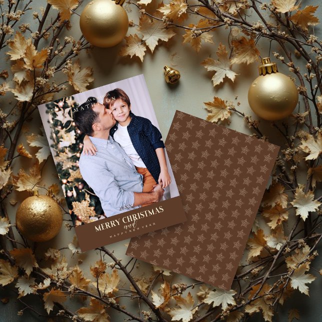 Natal Marrom Moderno Sofisticado Foto Família (Brown Christmas Modern & Sophisticated Photo Family Holiday Cards.)