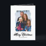 Natal Moderno Pintado | Cartão com fotos de Férias<br><div class="desc">Um design moderno de bonito escrita tipográfica na parte inferior da carta e que lê "Feliz Natal" a preto num fundo branco. Apresenta uma bela foto da sua família feliz num esboço de efeito fotográfico pintado. Na dentro do cartão há espaço para uma foto adicional ou use a mesma com...</div>