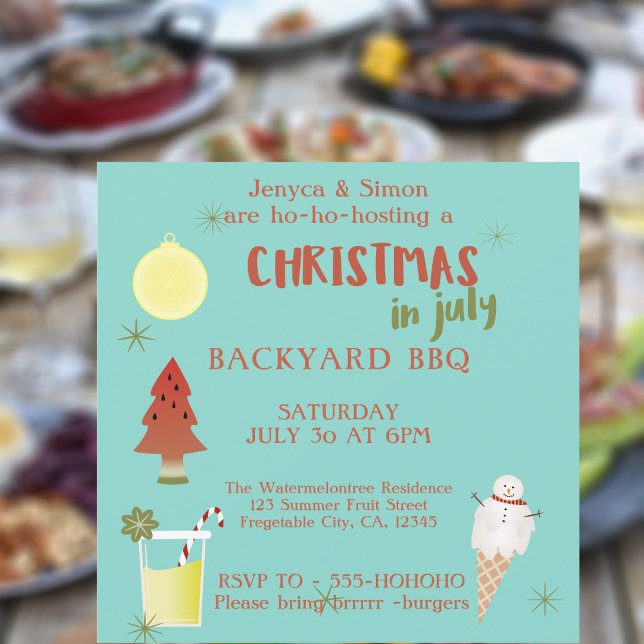 Natal No Convite de festas De Quintal De Julho (🍉🎄 Christmas in July Backyard BBQ? Just add the details of yours 🎄 🍉)