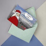 Natal no Papai noel de julho Cartão de Saudação Do<br><div class="desc">Natal em julho! Os papais noeis têm a decisão de tomar,  surf ou trenó. Celebre este verão com um design de Papai noel de original de Skylar Jenkins. Foto original da praia em Oceanside,  CA.</div>