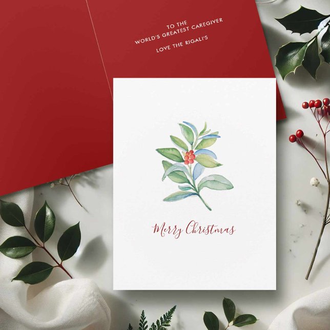 Natal Obrigado Cartões Watercolor Boticals (Watercolor Christmas cards botanical leaves and berries art by Victoria Grigaliunas DoTellABelle)