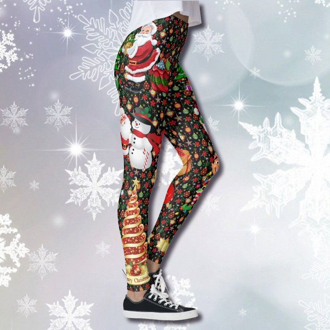 Natal Papai Noel Snowman Leggings femininas (Criador carregado)