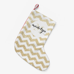 Natal Pequena Brilho Dourado e meia branca do monograma de