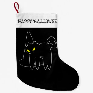 Natal Pequena Meia de Halloween   Gato Preto e Chapéu