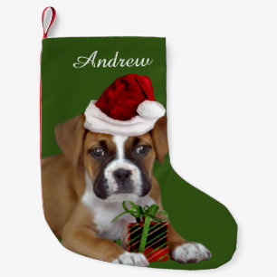 Natal Pequena Meia verde do filhote de cachorro do pugilista do