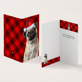 Natal Pug Cachorro Férias Xadrez Vermelho de Búfal