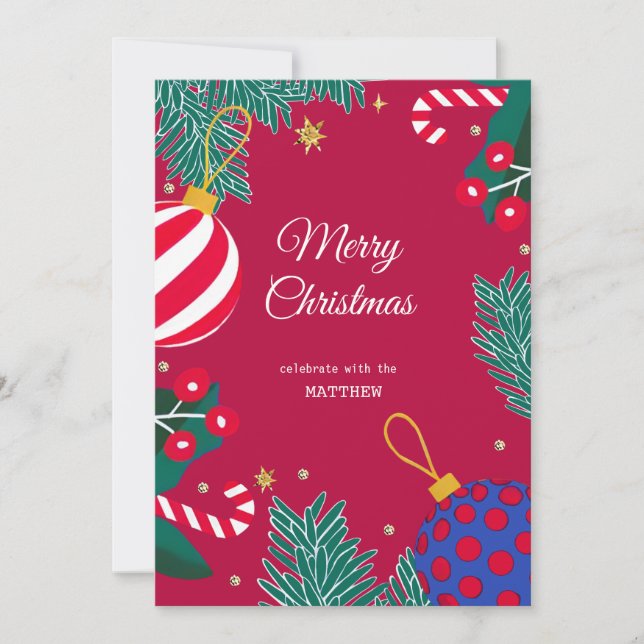 Natal Red Berry Wreath Convite (Frente)