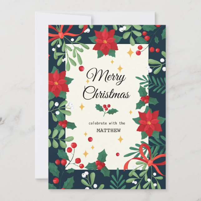 Natal Red Berry Wreath Convite (Frente)