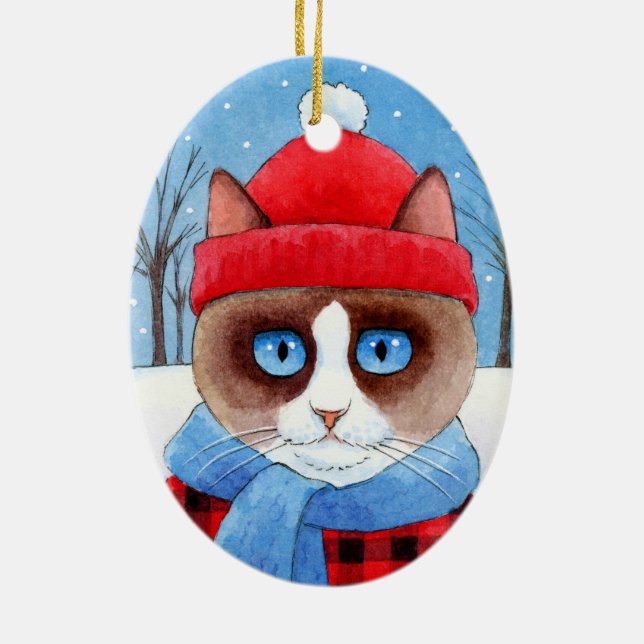Natal Snowshow ou ornamento do gato de Ragdoll (Verso)