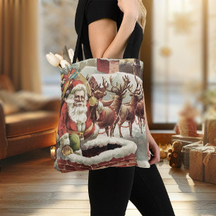Natal Tote Bag Vintage Santa Clause Retro Xmas