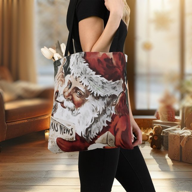 Natal Tote Bag Vintage Santa Clause Retro Xmas (Womens tote bag with vintage Santa Claus Christmas tote bag)