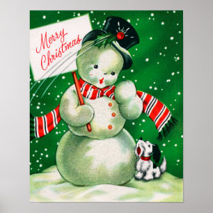 Natal vintage boneco de neve e poster do cão