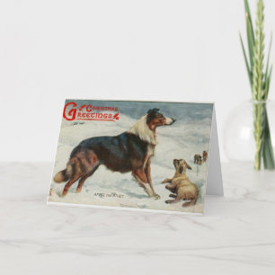 Natal vintage cão no cartão de saudação da neve