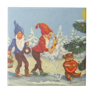 Natal vintage, duendes no inverno da floresta da