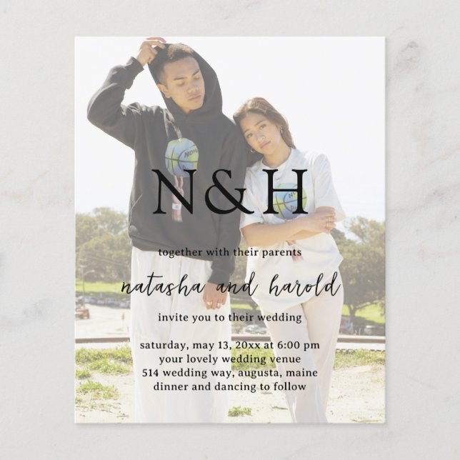 Natasha Foto Monograma Convite Moderno para Casame (Frente)