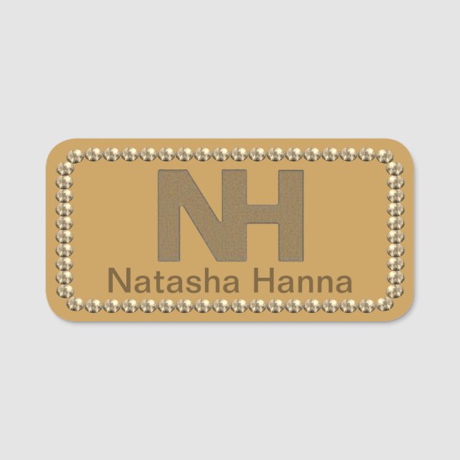 Natasha Hanna Dourada Bling NOME DE ETIQUETA de 1, (Frente)