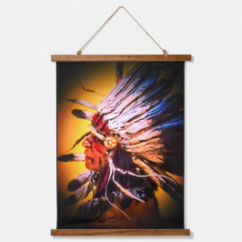 Native Chief Wood Topped Wall Tapestry