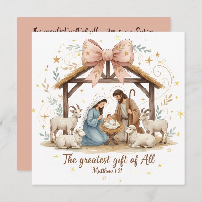 Nativity Christmas Card with Scripture  (Frente/Verso)