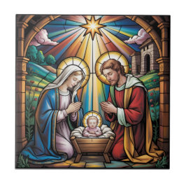 Nativity Stained Glass Art – Holy Family Christmas