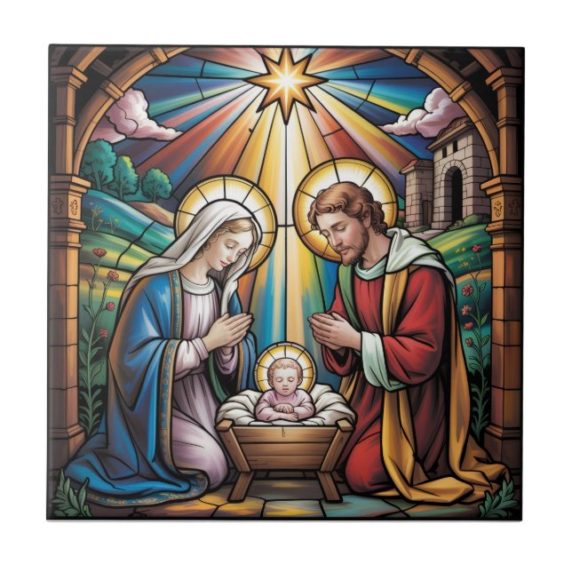 Nativity Stained Glass Art – Holy Family Christmas (Frente)