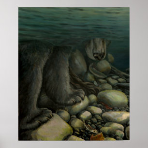Nature Art Poster Salmon Fish Bear Art Impressão