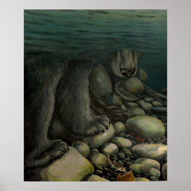 Nature Art Poster Salmon Fish Bear Art Impressão (Frente)