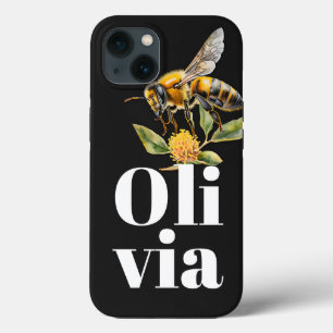 Nature Floral Bee Black Personalization Name