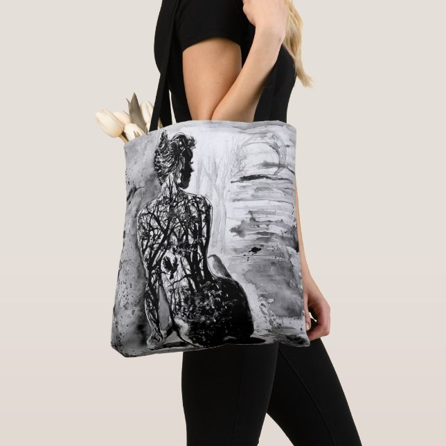 Nature Lady Tote Bag Black White - Pintura (Close Up)