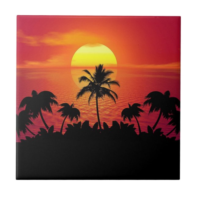 Nature Sunset Palm Trees ilustra Papel Quadrado (Frente)