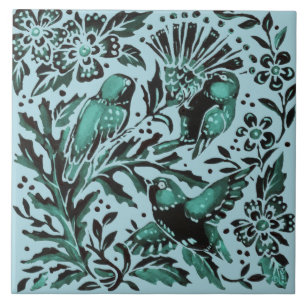 Nature Teal Bue Birds & Flowers Aqua Green Bonito