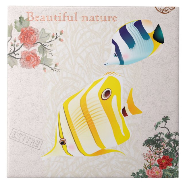 Nature Vintage Modern Fish Flowers Sai (Frente)