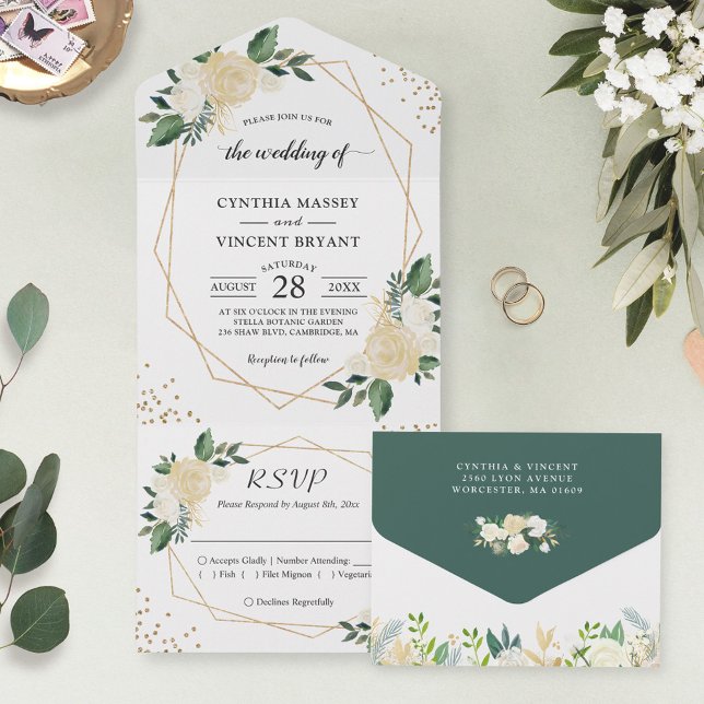 Natureza Geométrica Moderna Casamento Floral Doura (Criador carregado)