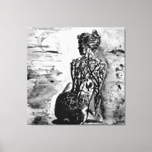 Natureza Senhora Impressão em Tela Pintura Preto e