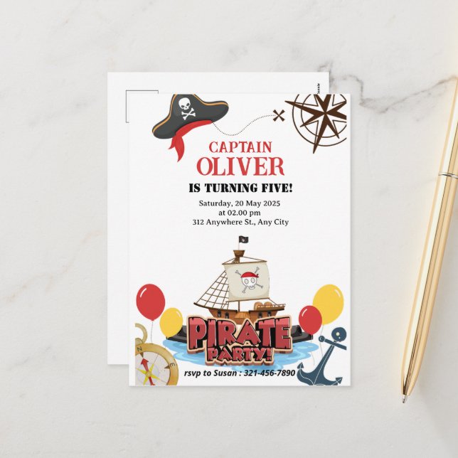 Náutica Pirata Marítima Náutica Cartões de Anivers (Frente/Verso In Situ)