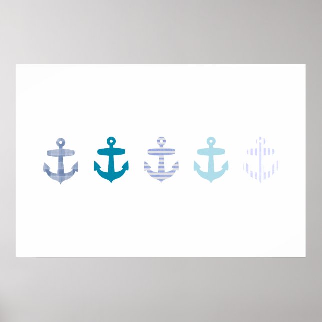 Nautical Blue Anchor poster - white (Frente)