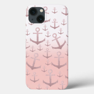 Nautical coral rose gold glitter anchor pattern