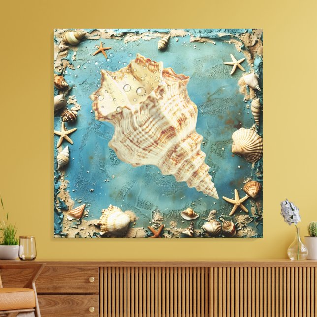 Nautical Seashell Canvas Wall Art (Insitu(Sala de estar))
