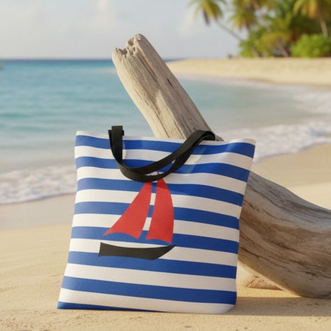 nautical striped tote bag, tote bag with sailboat  (Criador carregado)