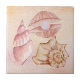 Nautical watercolor Seashells pink painting art