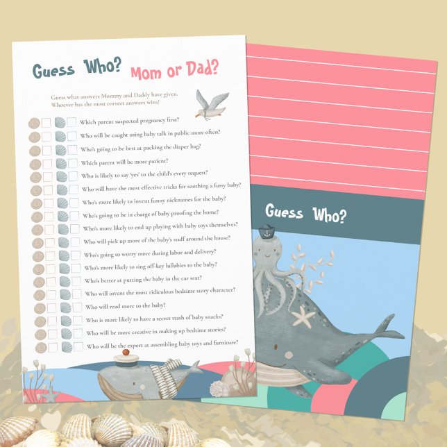 Náutico Cinto Que Pia Jogo De Chá de fraldas (Cute Nautical Guess Who Pink Baby Shower Game ©Susanne Sachers - Sunny Mind Design 🌞)