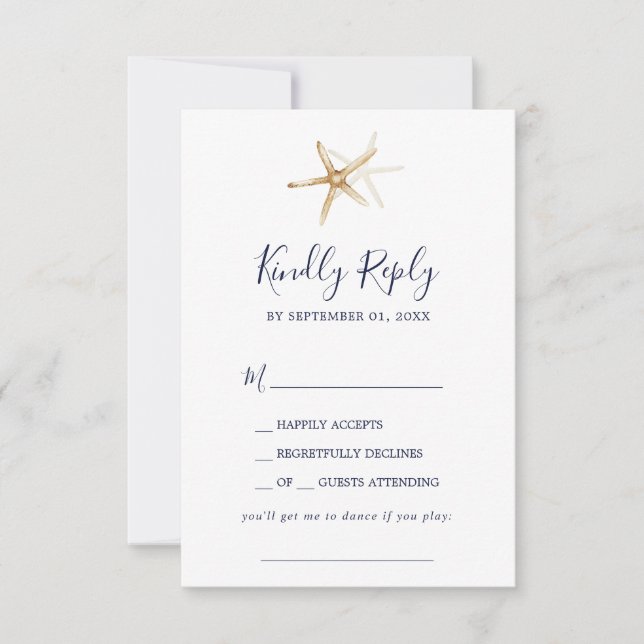 Náutico Moderno | Starfish Song Request RSVP Card (Frente)