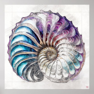 Nautilus Shell Drawing - Art Impressão