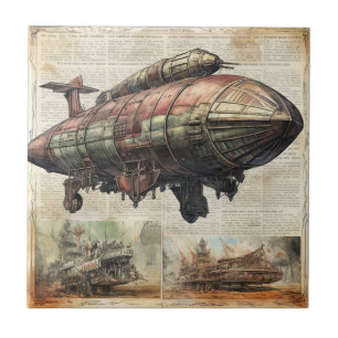 Nave Aérea Steampunk de Conto de Fadas Sobre Cidad