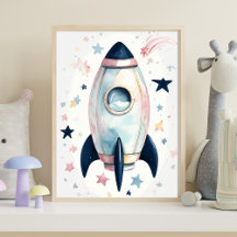 Nave Espacial com Estrelas Pastéis em Aquarela Cap