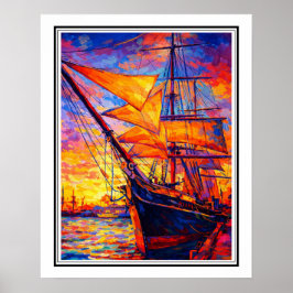 Navio Alto do Pôr do Sol Ardente – Impressão Color