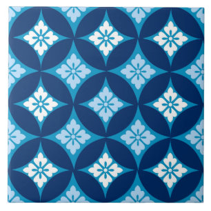 Navio com Motif Flor, Azul Indigo e Branco