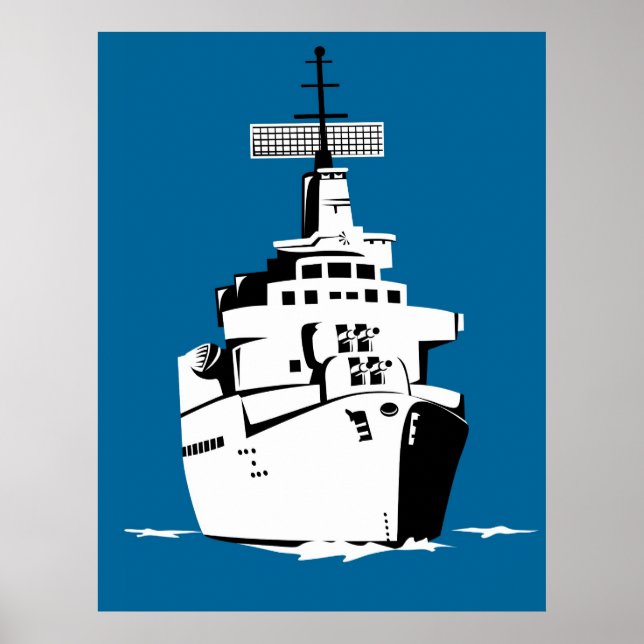 Navio de guerra marinho com armas grandes poster (Frente)