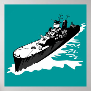 Navio de guerra marinho com armas grandes poster